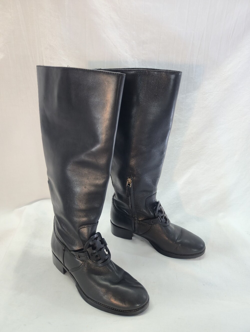 Tory Burch Miller Women's Size 8 Black Leather Pull On Riding Boots - Picture 2 of 9